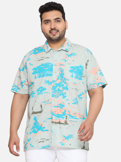 Columbia - Plus Size Men's Regular Fit Multi Coloured Printed Half Sleeve Casual Shirt  JupiterShop   