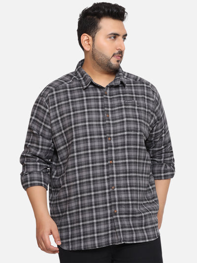 Columbia - Plus Size Men's Regular Fit Grey Checked Full Sleeve Casual Shirt Plus Size Shirts JupiterShop   