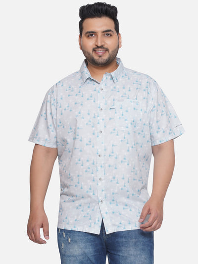 Columbia - Plus Size Men's Regular Fit Light  Grey Coloured Printed Half Sleeve Casual Shirt Plus Size Shirts JupiterShop   