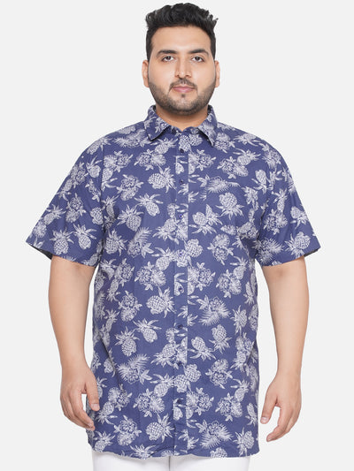 bigdude - Plus Size Men's Relaxed Fit Blue Coloured Premium Quality Cotton Fabric Floral Print Half Sleeve Casual Shirt Plus Size Shirts JupiterShop   