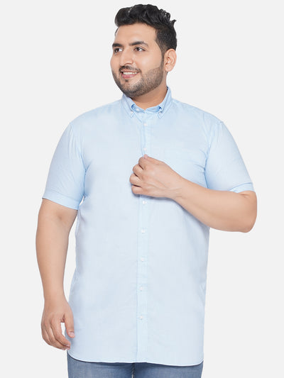 bigdude - Plus Size Men's Tailored Fit High Quality Cotton Blue Semi-Formal Half Sleeve Shirt Plus Size Shirts JupiterShop   