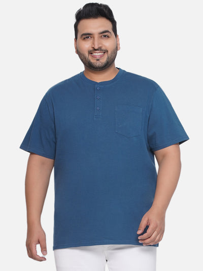 Denver Hayes - Plus Size Men's Regular Fit Pure Cotton Teal Solid Henley Neck Half Sleeve T-Shirt Plus Size T Shirt JupiterShop   