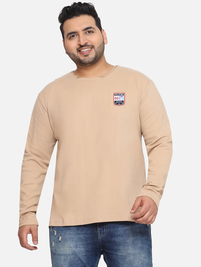 Duke - Plus Size Men's Regular Fit Beige Solid Cotton Casual Full Sleeve T-Shirt Plus Size T Shirt JupiterShop   