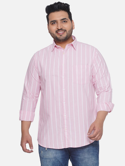 aLL - Plus Size Men's Regular Fit Cotton Pink Striped Full Sleeve Casual Shirt Plus Size Shirts JupiterShop   
