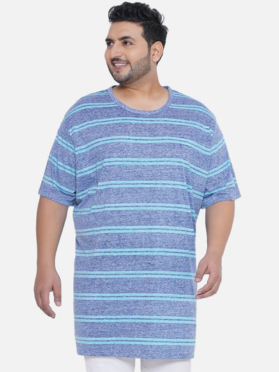 HB - Plus Size Men's Regular Fit Pure Cotton Blue Striped Round Neck Casual T-Shirt  JupiterShop   