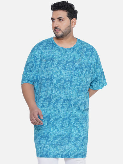 HB - Plus Size Men's Regular Fit Pure Cotton Turquoise Printed Round Neck Casual T-Shirt Plus Size T Shirt JupiterShop   