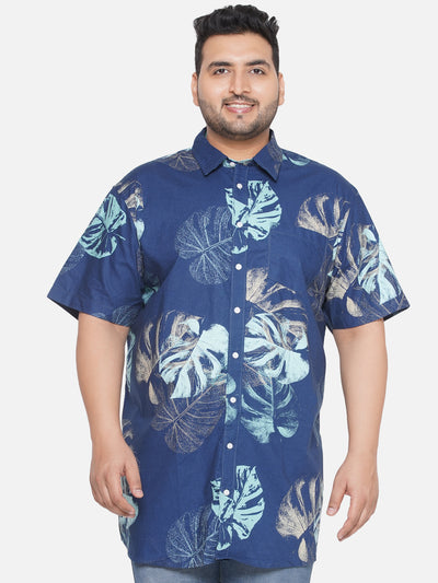 bigdude - Plus Size Men's Relaxed Fit Navy Blue Coloured Premium Quality Cotton Fabric Floral Print Half Sleeve Casual Plus Size Shirts JupiterShop   
