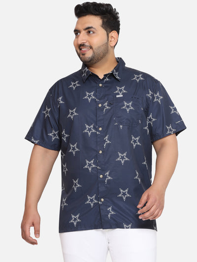 Columbia - Plus Size Men's Regular Fit Navy Blue Coloured Printed Half Sleeve Casual Shirt  JupiterShop   