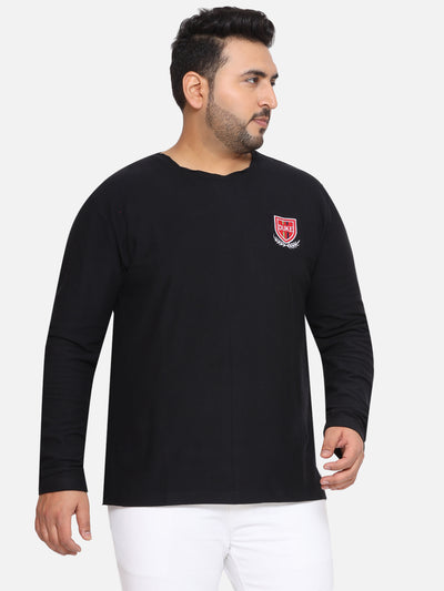 Duke - Plus Size Men's Regular Fit Black Solid Cotton Casual Full Sleeve T-Shirt Plus Size T Shirt JupiterShop   