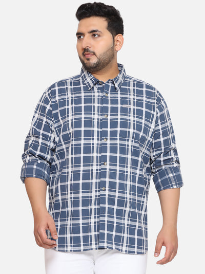 Columbia - Plus Size Men's Regular Fit Blue Checked Full Sleeve Casual Shirt Plus Size Shirts JupiterShop   