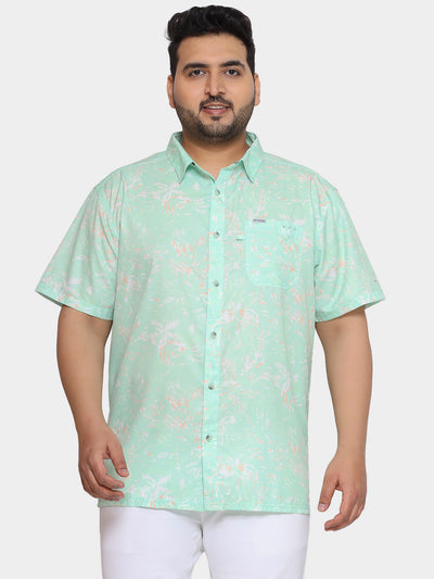 Columbia - Plus Size Men's Regular Fit Light  Green Coloured Printed Half Sleeve Casual Shirt Plus Size Shirts JupiterShop   