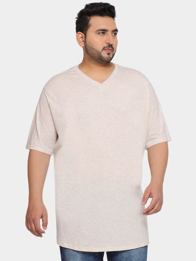 Mutual Weave - Plus Size Men's Regular Fit Pure Cotton Cream V Neck Casual T-Shirt Plus Size T Shirt JupiterShop   