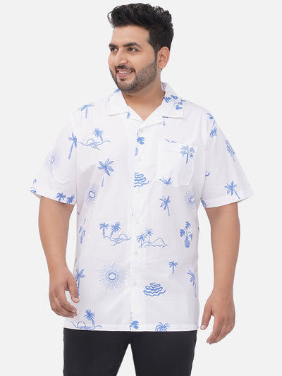 Splash - Plus Size Regular Fit Cotton White Printed Half Sleeve Shirt Plus Size Shirts JupiterShop   