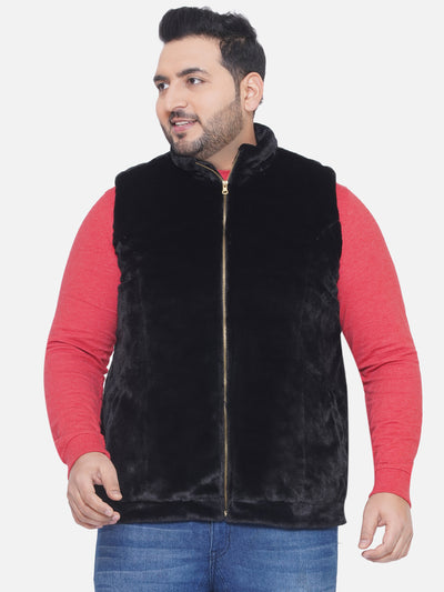 aLL - Plus Size Men's Regular Fit Black Solid Lightweight Fur Jacket Plus Size Winterwear JupiterShop   