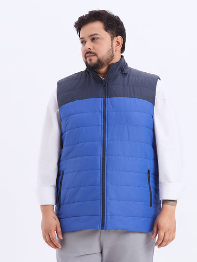 aLL - Plus Size Men’s Blue Colorblock Sleeveless Padded Hooded Jacket – Lightweight & Warm Winterwear Plus Size Winterwear JupiterShop
