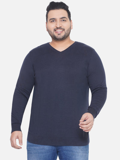 Kiabi - Plus Size Men's Regular Fit Navy Blue Solid Cotton Knitted Long Sleeves Sweater Plus Size Winterwear JupiterShop   