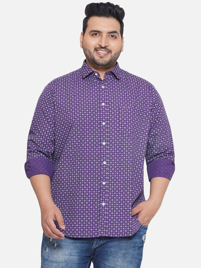 aLL- Plus Size Men's Regular Fit Purple Cotton Printed Full Sleeve Casual Shirt  JupiterShop   
