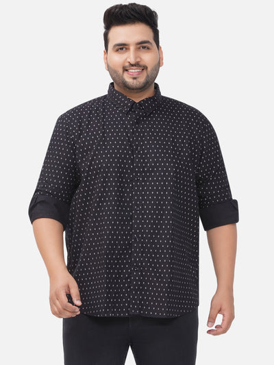 Splash - Plus Size Men's Black Printed Comfort Fit Pure Cotton Full Sleeve Shirt Plus Size Shirts JupiterShop   