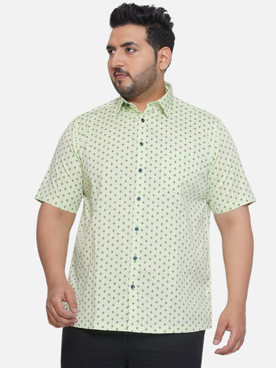 aLL- Plus Size Men's Regular Fit Green Cotton Printed Half Sleeve Casual Shirt  JupiterShop   