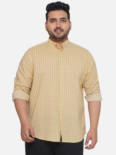 aLL - Plus Size Regular Fit Yellow Shirt With Short Sleeves And A Mandarin Collar  JupiterShop   