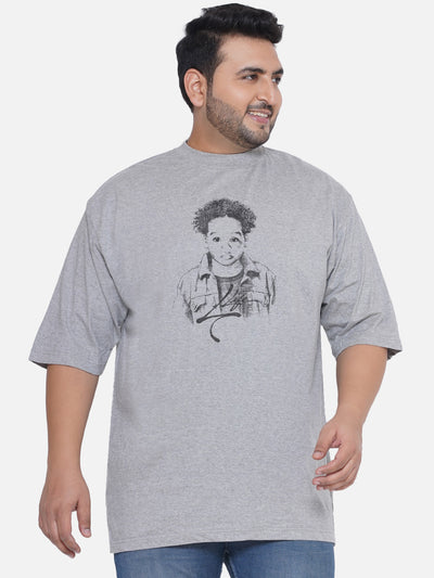 Life - Plus Size Men's Regular Fit Pure Cotton Grey Printed Round Neck Half Sleeve Casual T-Shirt Plus Size T Shirt JupiterShop   
