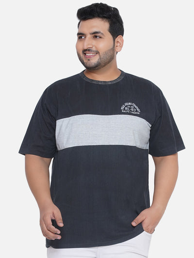 Santonio - Plus Size Men's Regular Fit Pure Cotton Black Colourblocked Round Neck Casual T-Shirt Plus Size T Shirt JupiterShop   