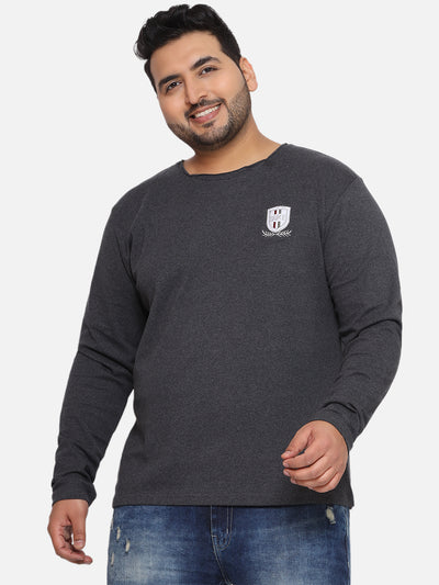 Duke - Plus Size Men's Regular Fit Dark Grey Solid Cotton Casual Full Sleeve T-Shirt Plus Size T Shirt JupiterShop   