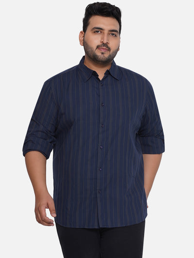 Splash - Plus Size Men's Navy Blue Striped Comfort Fit Pure Cotton Full Sleeve Shirt Plus Size Shirts JupiterShop   