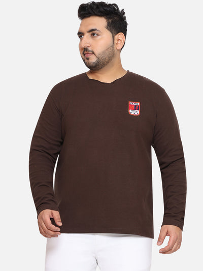 Duke - Plus Size Men's Regular Fit Brown Solid Cotton Casual Full Sleeve T-Shirt Plus Size T Shirt JupiterShop   