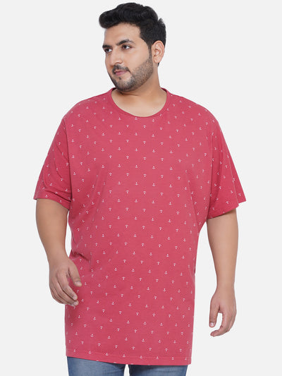 HB - Plus Size Men's Regular Fit Pure Cotton Red Printed Round Neck Casual T-Shirt Plus Size T Shirt JupiterShop   
