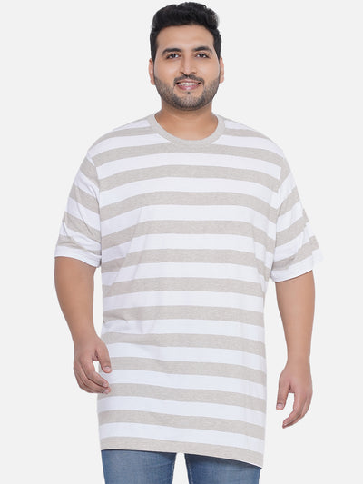 HB - Plus Size Men's Regular Fit Pure Cotton Beige Striped Round Neck Casual T-Shirt Plus Size T Shirt JupiterShop   