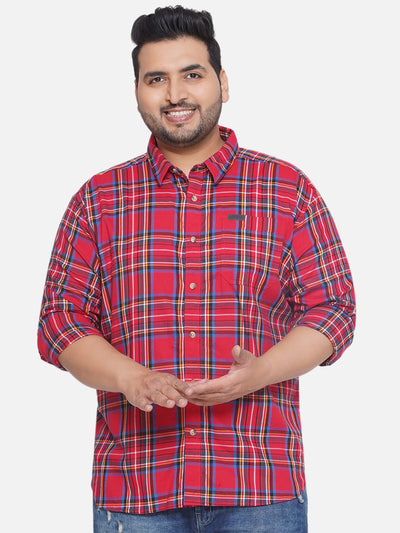 Columbia - Plus Size Men's Regular Fit Red color Checked Full Sleeve Casual Shirt Plus Size Shirts JupiterShop   