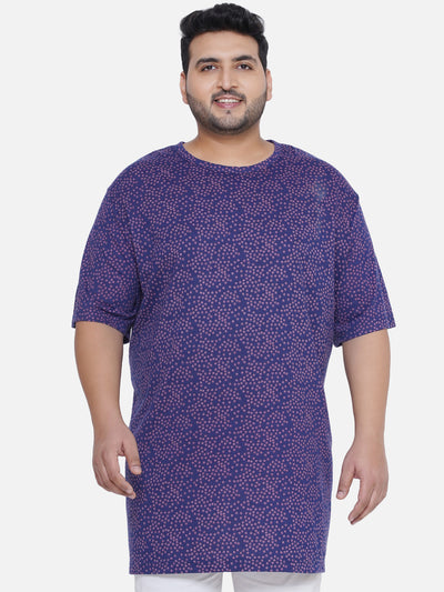 HB - Plus Size Men's Regular Fit Pure Cotton Navy Blue & Pink Printed Round Neck Casual T-Shirt  JupiterShop   