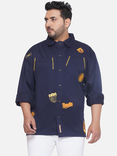 Varsity - Plus Size Men's Regular Fit Navy Blue Printed Full Sleeve Casual Shirt Plus Size Shirts JupiterShop   