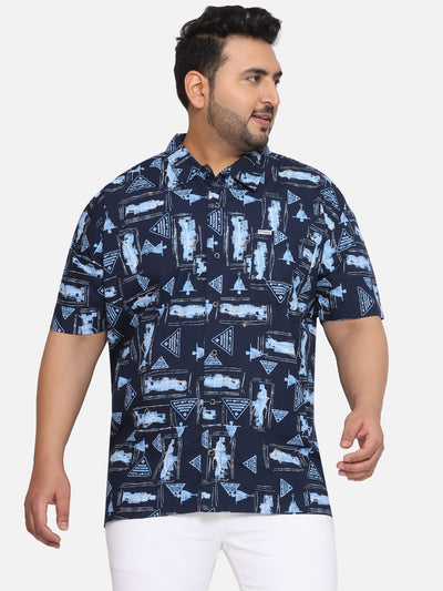 Columbia - Plus Size Men's Regular Fit Blue Cotton Printed Half Sleeve Casual Shirt Plus Size Shirts JupiterShop   