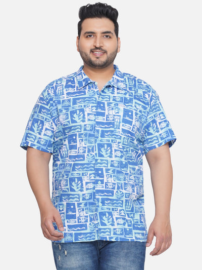 Columbia - Plus Size Men's Regular Fit Royal Blue Cotton Printed Half Sleeve Casual Shirt Plus Size Shirts JupiterShop   
