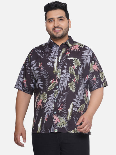Natur Paradise - Plus Size Regular Fit Viscose Black Floral Print Half Sleeve Shirt Plus Size Shirts JupiterShop   