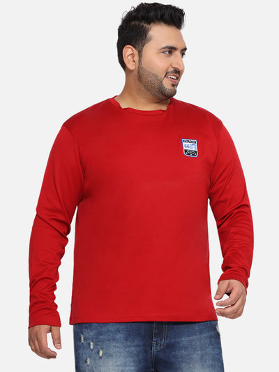 Duke - Plus Size Men's Regular Fit Red Solid Cotton Casual Full Sleeve T-Shirt Plus Size T Shirt JupiterShop   