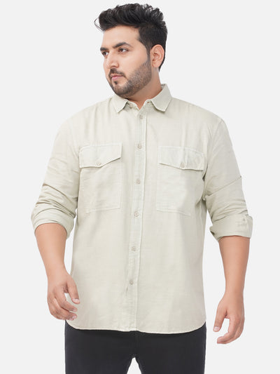Big Star - Plus Size Men's Green Solid Comfort Fit Pure Cotton Full Sleeve Shirt Plus Size Shirts JupiterShop   