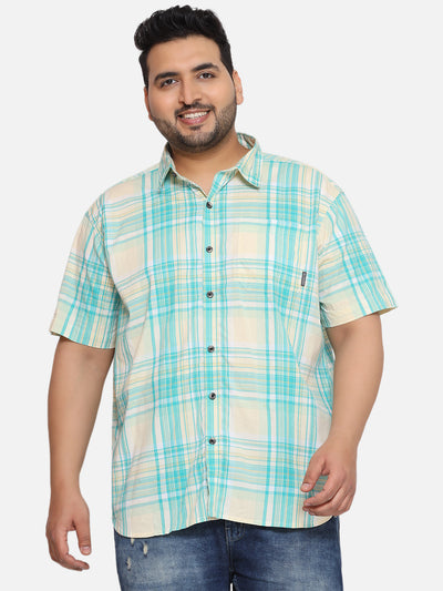 Columbia - Plus Size Men's Regular Off-White & Green Checked Cotton Half Sleeve Casual Shirt Plus Size Shirts JupiterShop   