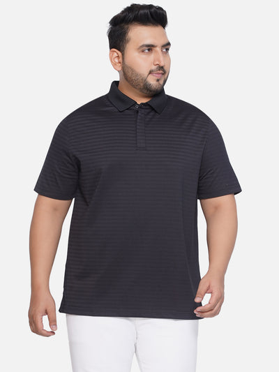 Kenneth Cole - Plus Size Men's Regular Fit Polo Half Sleeve Black Striped Casual Cotton T-Shirt Plus Size T Shirt JupiterShop   