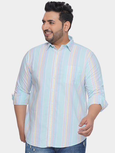 aLL - Plus Size Men's Regular Fit Cotton Multi Coloured Striped Full Sleeve Casual Shirt  JupiterShop   