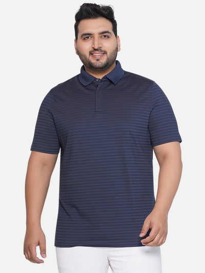 Kenneth Cole - Plus Size Men's Regular Fit Polo Half Sleeve Navy Blue Striped Casual Cotton T-Shirt Plus Size T Shirt JupiterShop   