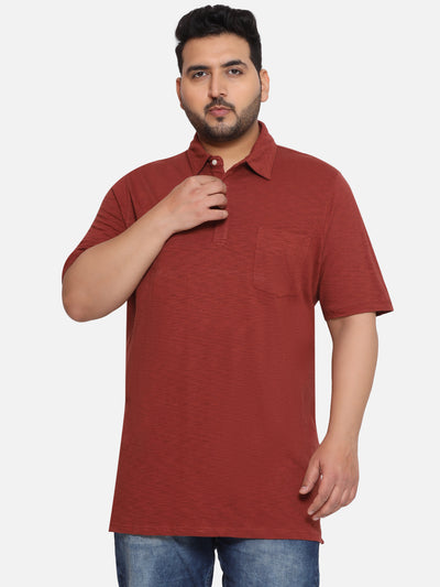 Mutual Weave - Plus Size Men's Regular Fit Polo Half Sleeve Brown Solid Casual Cotton T-Shirt  JupiterShop   