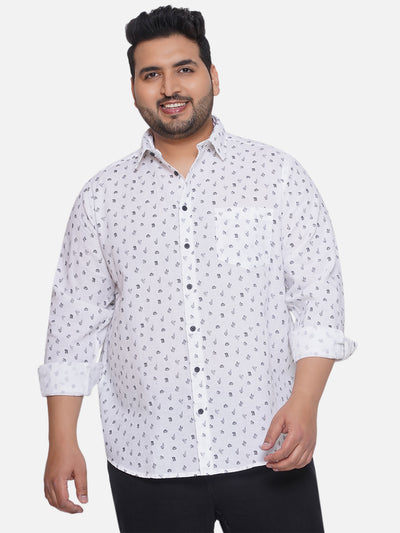 aLL - Plus Size Men's Regular Fit White Cotton Printed Full Sleeve Casual Shirt Plus Size Shirts JupiterShop   