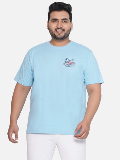 IZOD - Plus Size Men's Regular Fit Pure Cotton Light Blue Printed Round Neck Half Sleeve Casual T-Shirt Plus Size T Shirt JupiterShop   