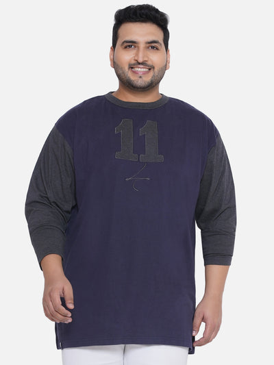 Life - Plus Size Men's Regular Fit Pure Cotton Blue & Grey Printed Round Neck Full Sleeve Casual T-Shirt  JupiterShop   