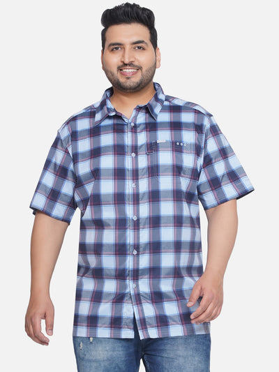 Columbia - Plus Size Men's Regular Fit Blue Checked Half Sleeve Casual Shirt Plus Size Shirts JupiterShop   