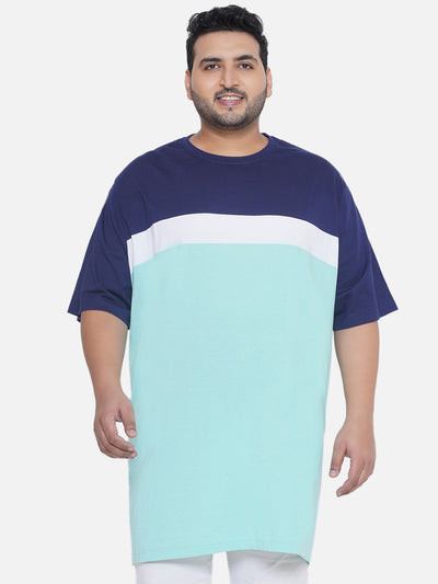 HB - Plus Size Men's Regular Fit Pure Cotton Blue & Turquoise Colourblocked Round Neck Casual T-Shirt Plus Size T Shirt JupiterShop   