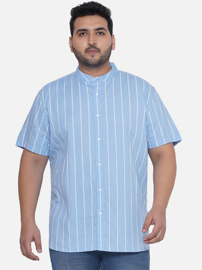 Splash - Plus Size Regular Fit Blue Shirt With Short Sleeves And A Mandarin Collar  JupiterShop   